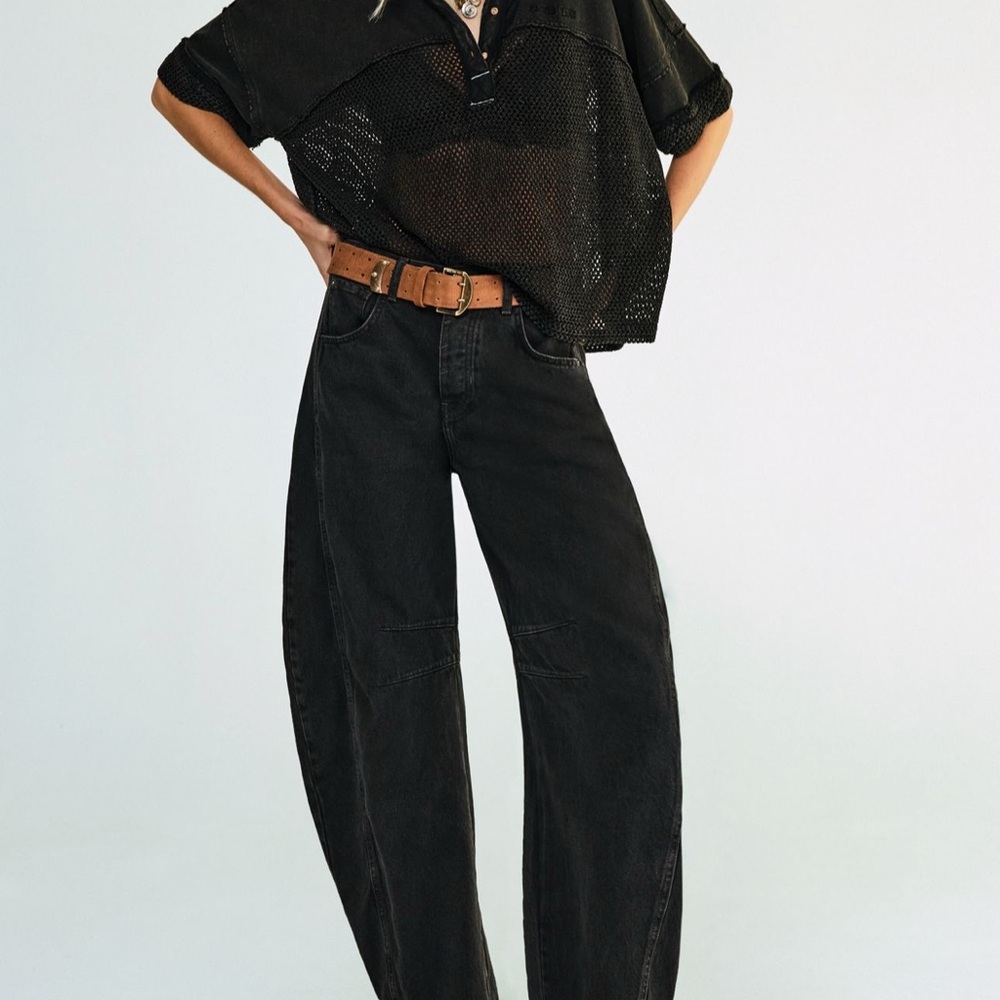 Free People Black Barrel Leg Jeans (Regular Length)